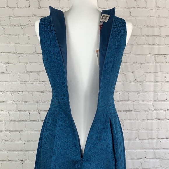 ANNE Klein V Neck Fit Flare Jacquard Dress 2 - Picture 5 of 15